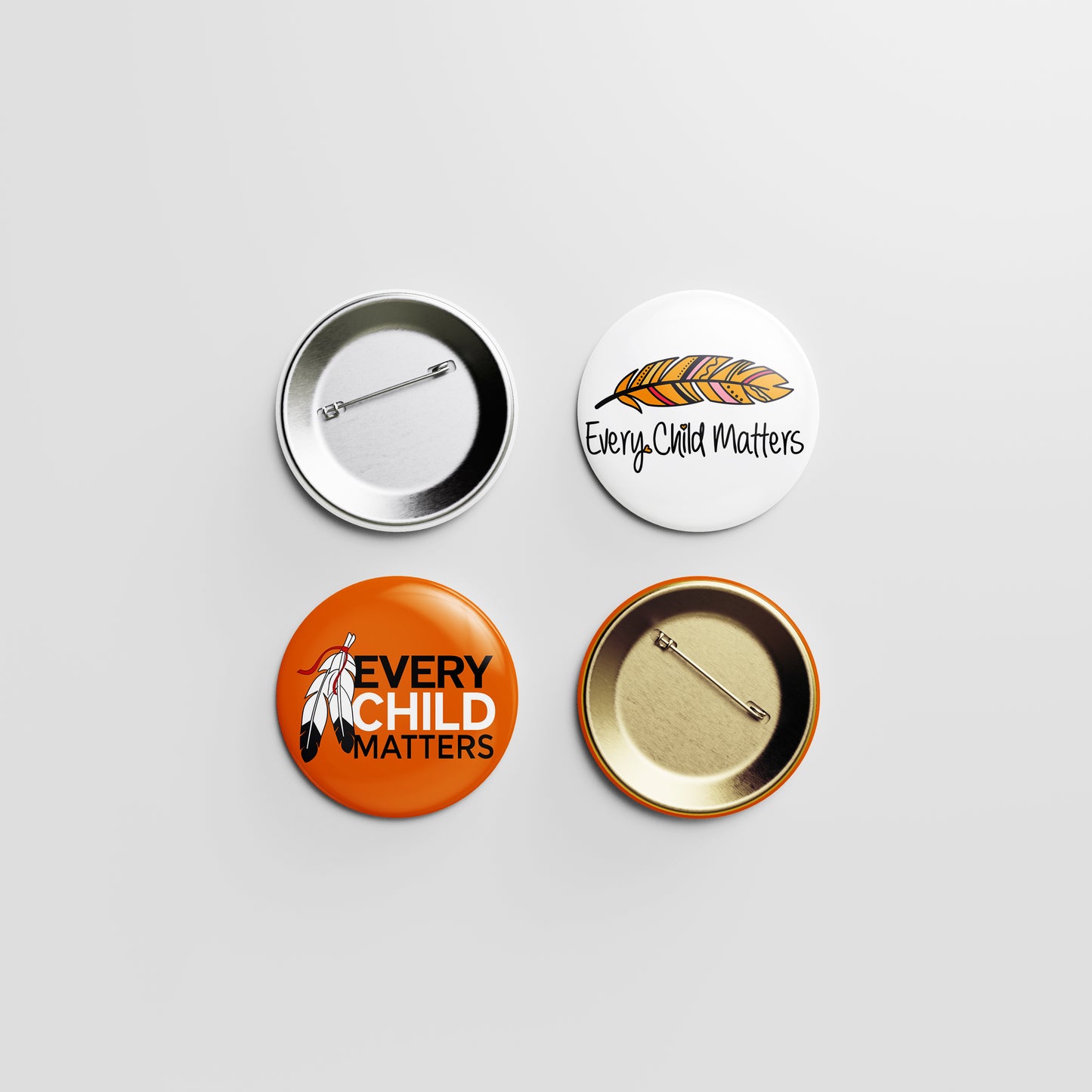 Every Child Matters Button Pin β White Background with Feather & Cursive Text