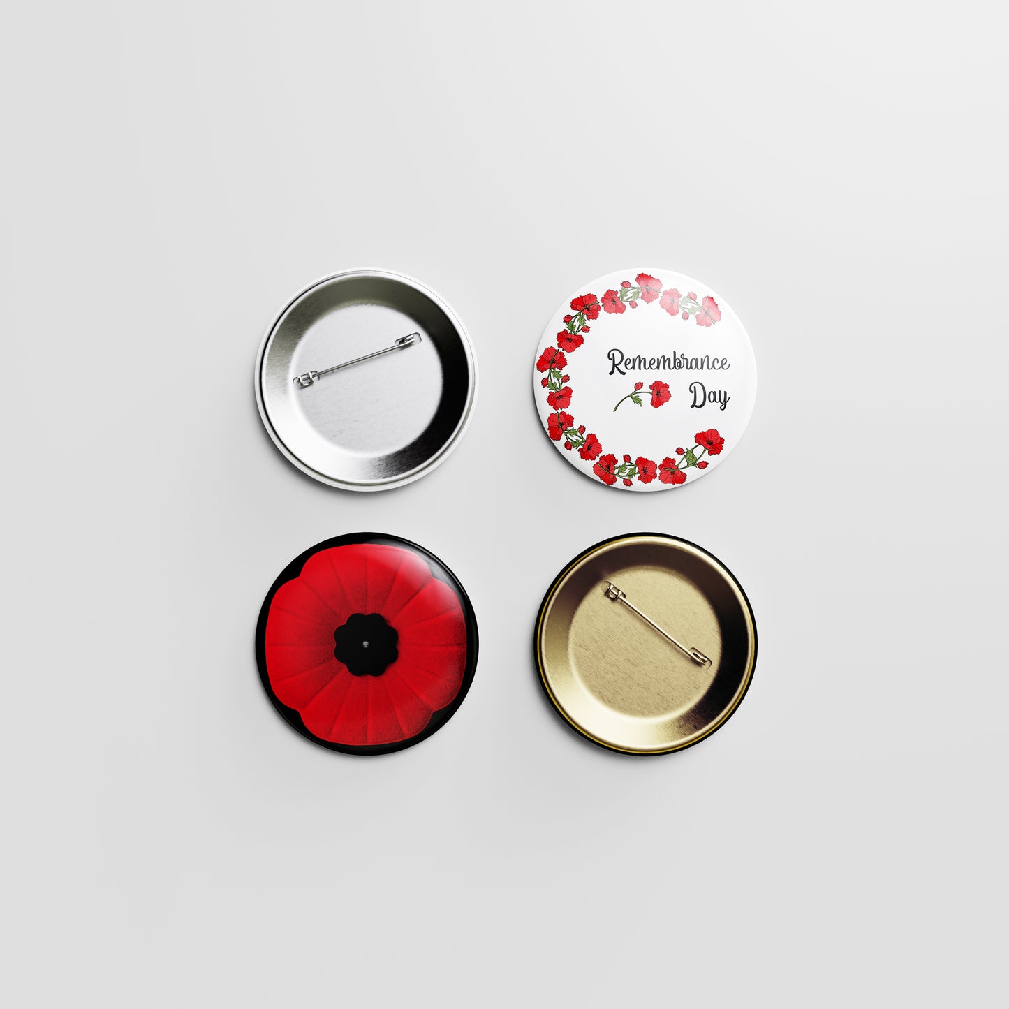 Remembrance Day Button Pin β Floral Crescent Poppy Design