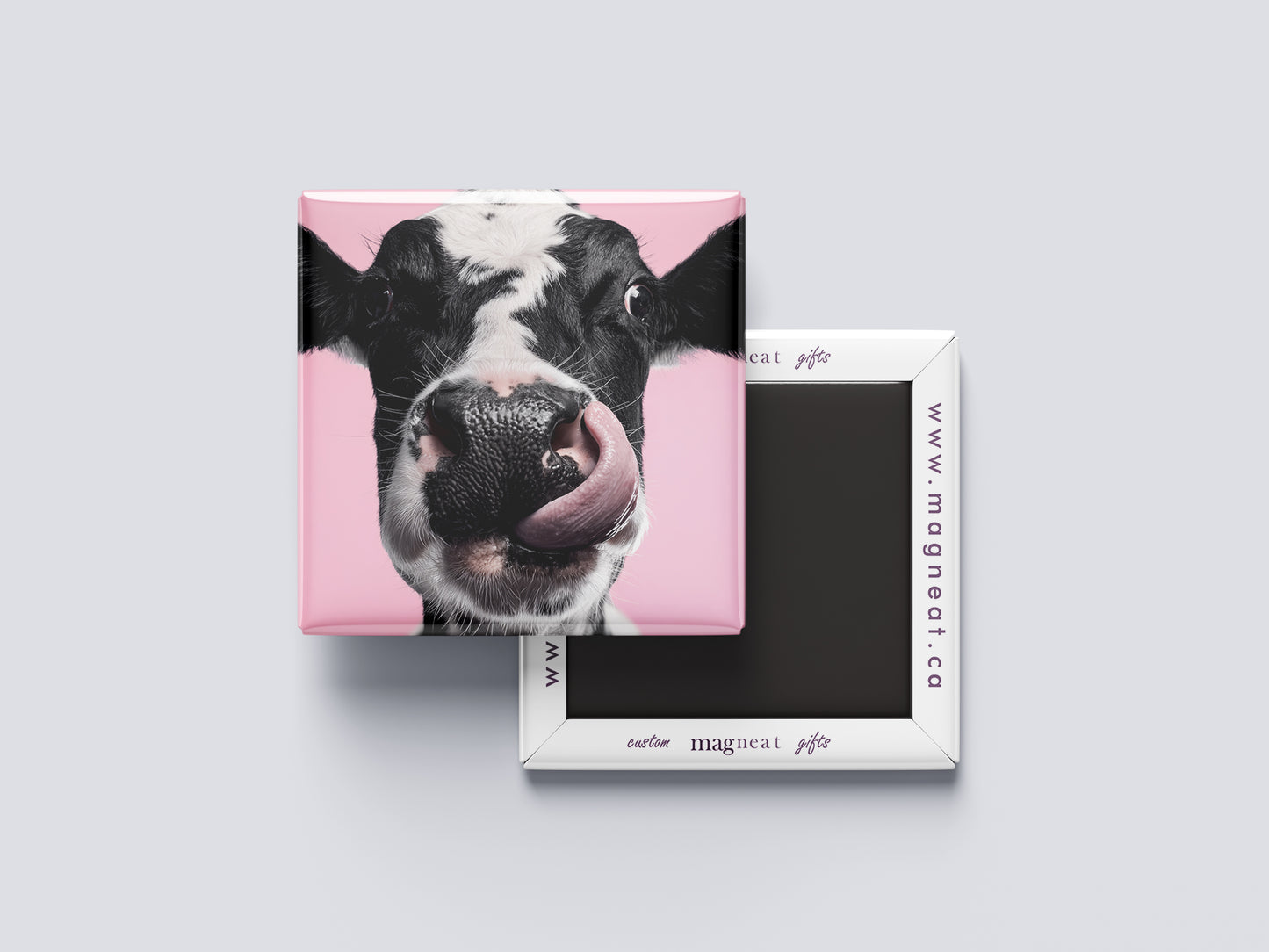 Cow Magnet – Close-Up Portrait with Pink Background