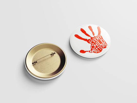 Every Child Matters Button Pin – Orange Hand Silhouette