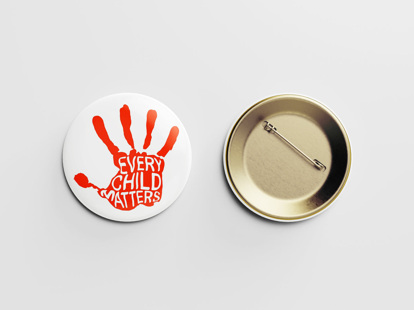 Every Child Matters Button Pin – Orange Hand Silhouette