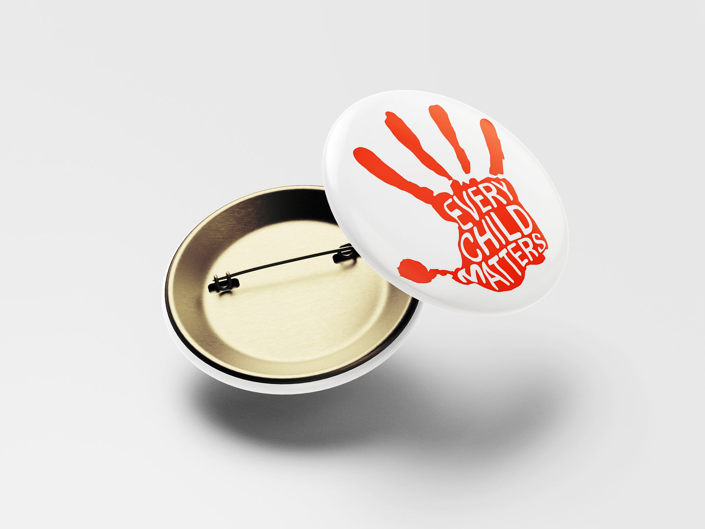Every Child Matters Button Pin – Orange Hand Silhouette