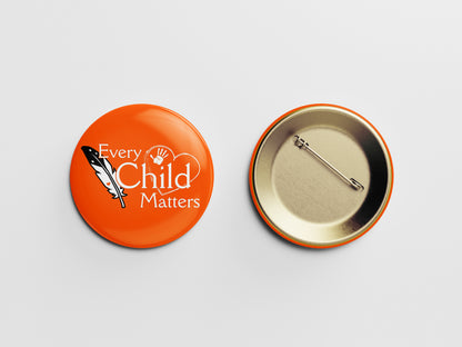 Every Child Matters Button Pin – Orange Heart, Feather & Hand Icons