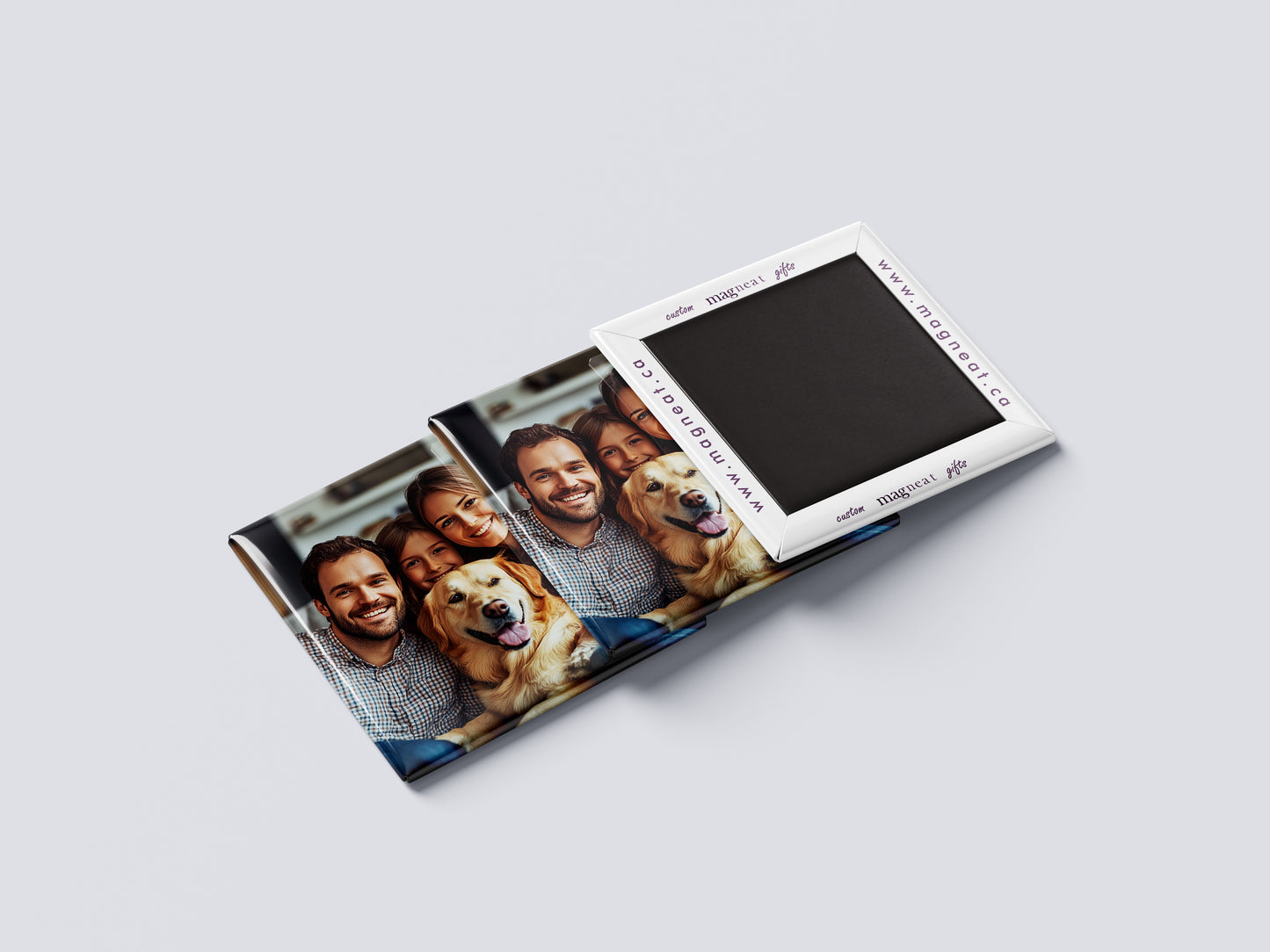 Family Magnet – Dad, Mom, Daughter & Pet Dog Keepsake