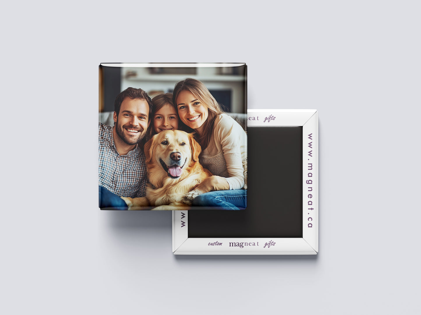 Family Magnet – Dad, Mom, Daughter & Pet Dog Keepsake