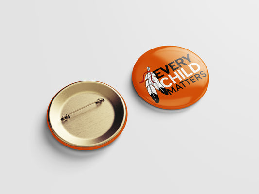 Every Child Matters Button Pin – Orange Feather Design
