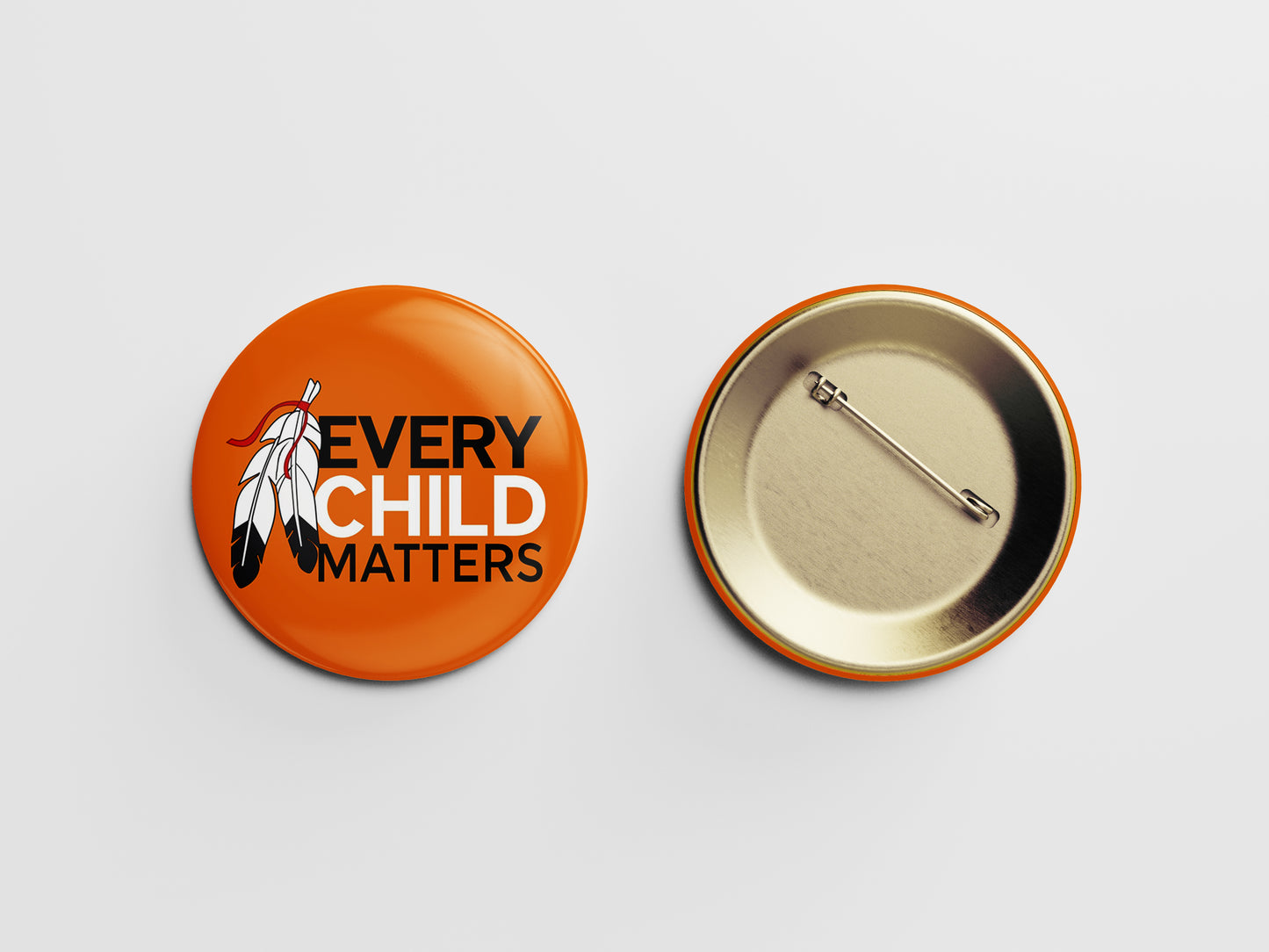 Every Child Matters Button Pin – Orange Feather Design