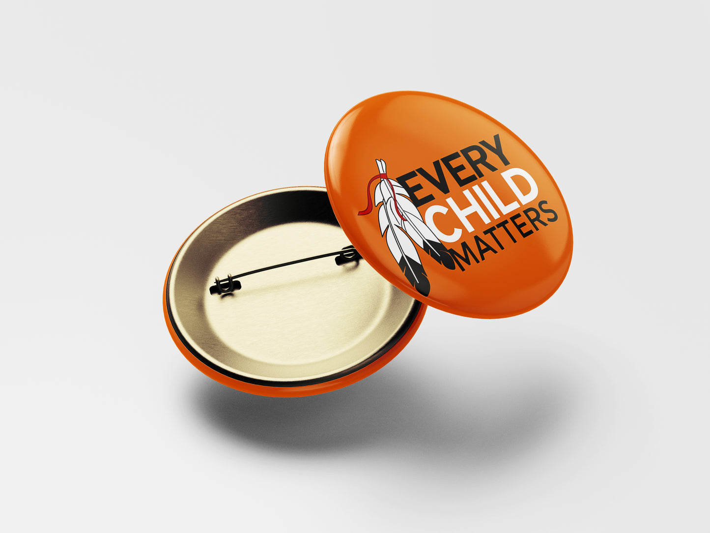 Every Child Matters Button Pin – Orange Feather Design