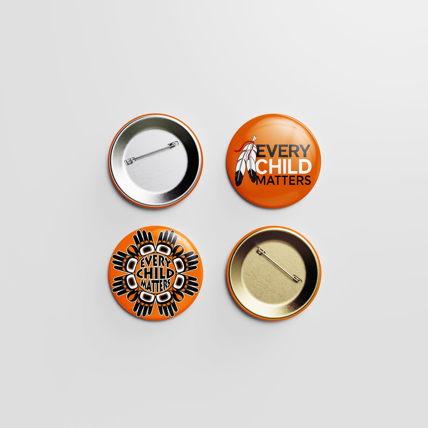 Every Child Matters Button Pin – Orange Feather Design