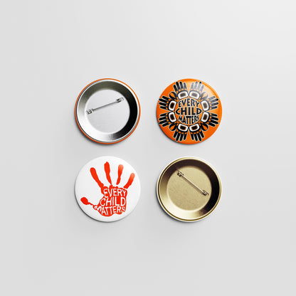 Every Child Matters Button Pin – Orange Background with Traditional Ornaments