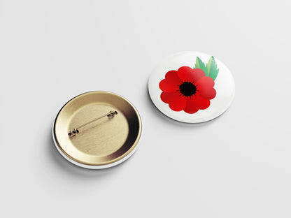 Remembrance Day Button Pin – Red Poppy Flower Design
