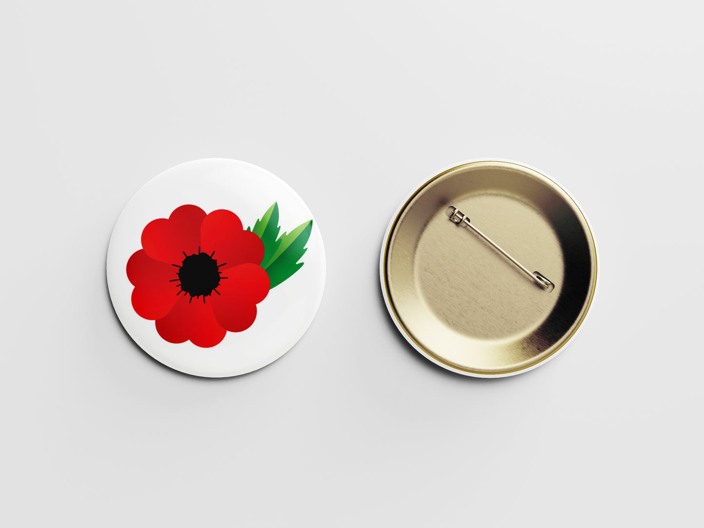 Remembrance Day Button Pin – Red Poppy Flower Design