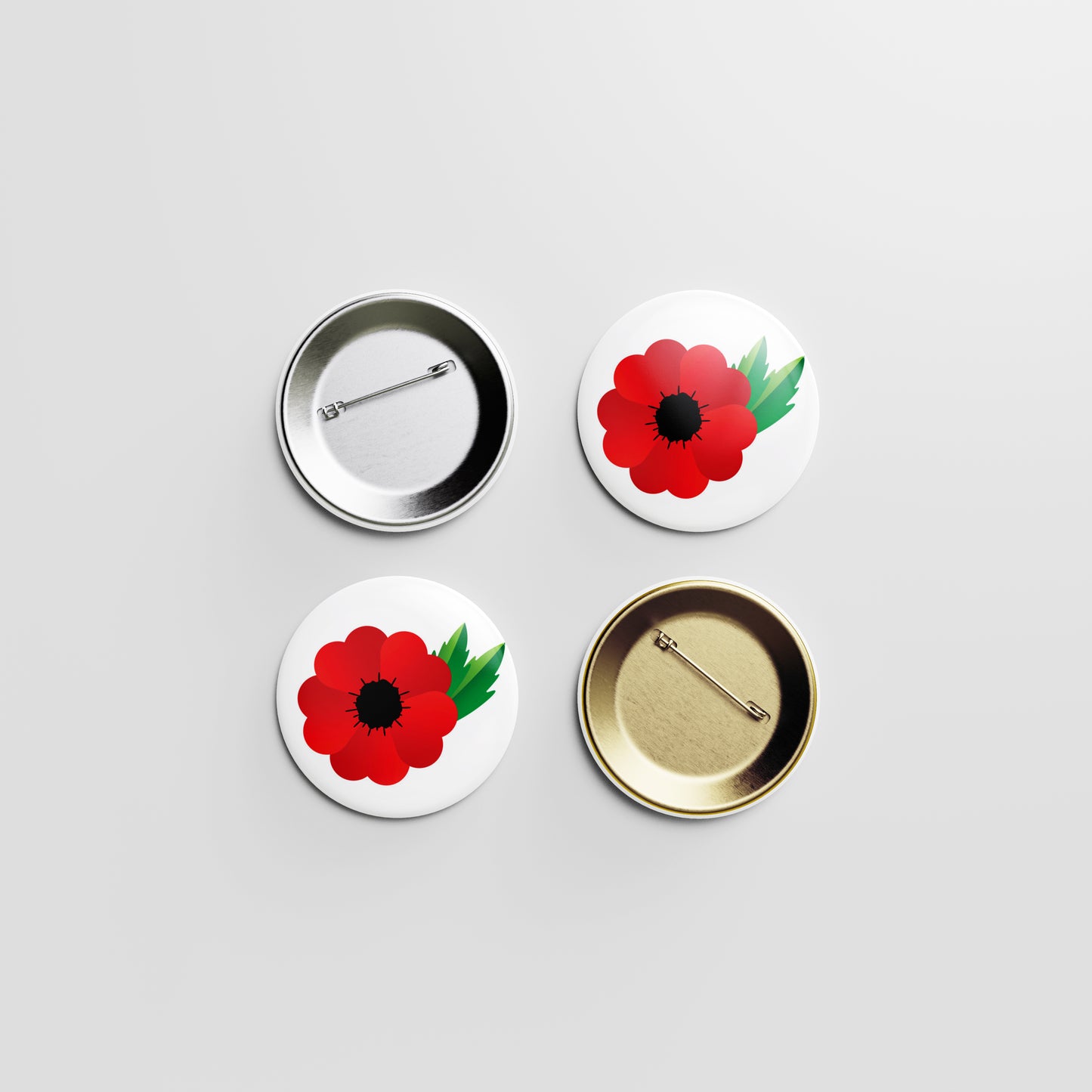 Remembrance Day Button Pin – Red Poppy Flower Design