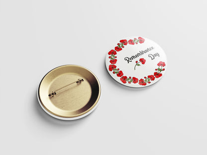 Remembrance Day Button Pin – Floral Crescent Poppy Design
