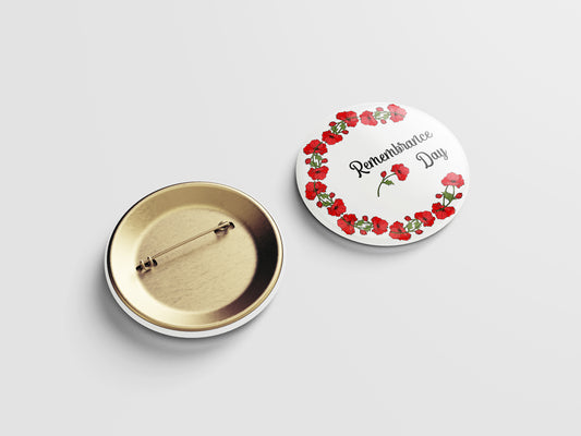 Remembrance Day Button Pin – Floral Crescent Poppy Design