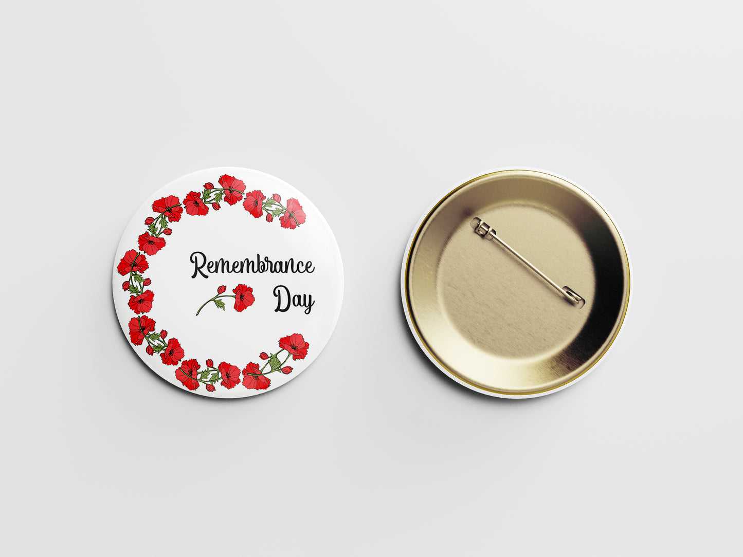 Remembrance Day Button Pin – Floral Crescent Poppy Design
