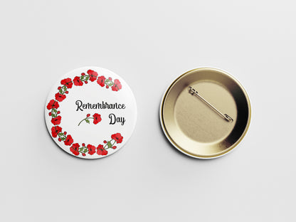 Remembrance Day Button Pin – Floral Crescent Poppy Design