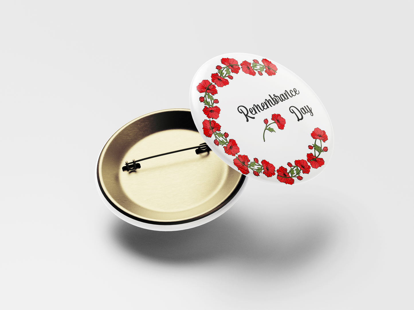Remembrance Day Button Pin – Floral Crescent Poppy Design