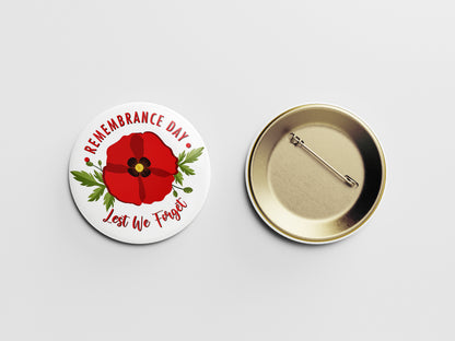 Remembrance Day Button Pin – Red Poppy Tribute