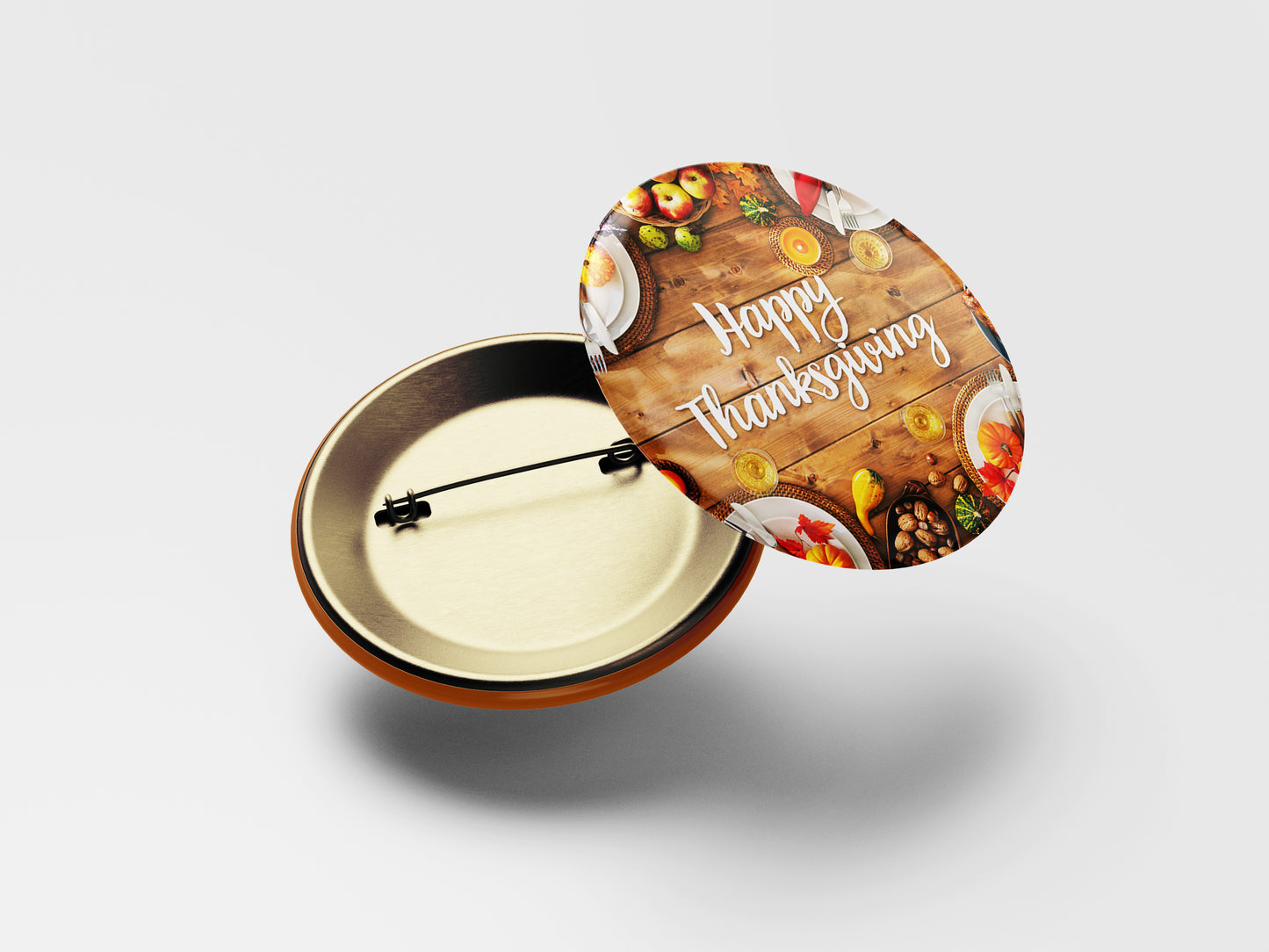 Happy Thanksgiving Day Button Pin – Autumn Harvest Design