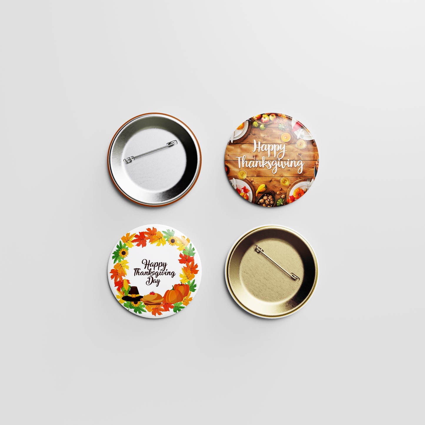 Happy Thanksgiving Day Button Pin – Autumn Harvest Design
