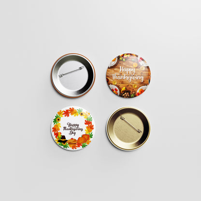 Happy Thanksgiving Day Button Pin – Autumn Harvest Design