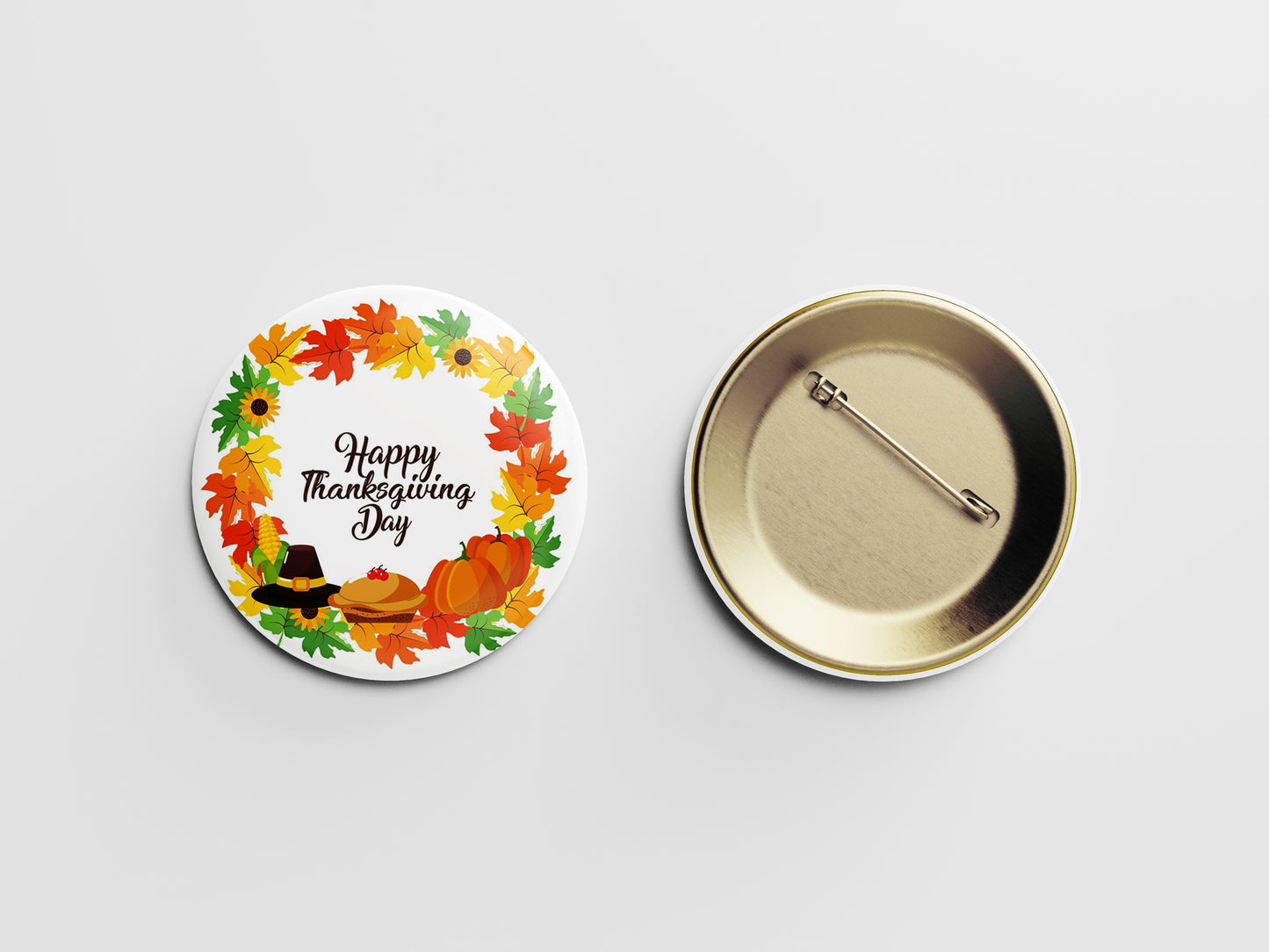 Happy Thanksgiving Day Button Pin – Colorful Fall Leaves