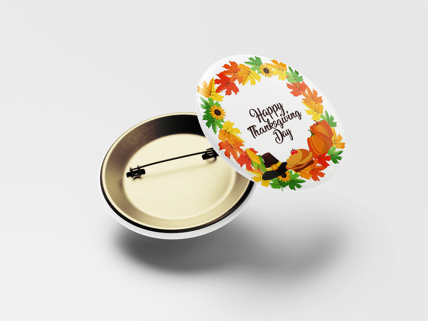 Happy Thanksgiving Day Button Pin – Colorful Fall Leaves