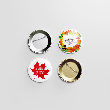Happy Thanksgiving Day Button Pin – Colorful Fall Leaves