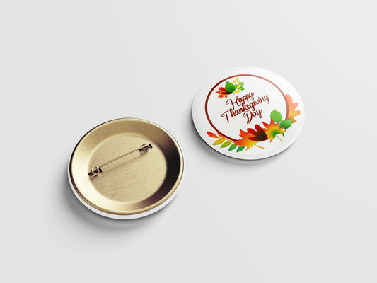 Happy Thanksgiving Day Button Pin – Colorful Fall Leaves Circle
