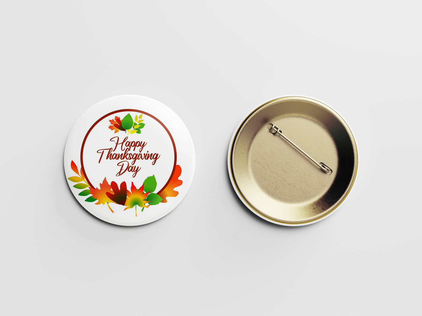 Happy Thanksgiving Day Button Pin – Colorful Fall Leaves Circle