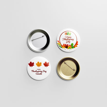 Happy Thanksgiving Day Button Pin – Colorful Fall Leaves Circle