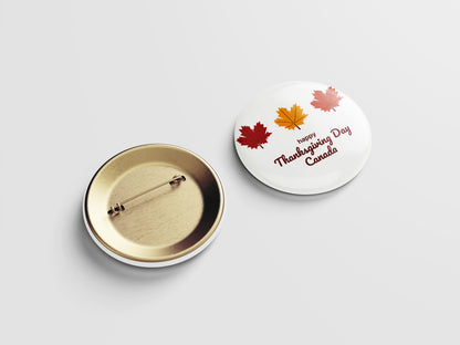 Happy Thanksgiving Day Button Pin – Three-Colored Maple Leaves