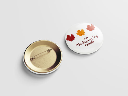 Happy Thanksgiving Day Button Pin – Three-Colored Maple Leaves