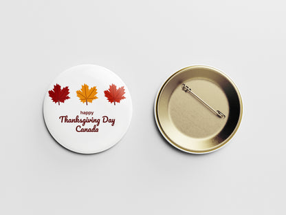 Happy Thanksgiving Day Button Pin – Three-Colored Maple Leaves