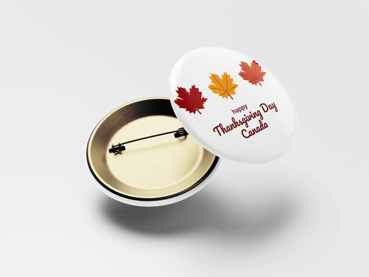 Happy Thanksgiving Day Button Pin – Three-Colored Maple Leaves