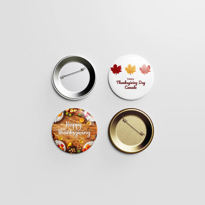 Happy Thanksgiving Day Button Pin – Three-Colored Maple Leaves