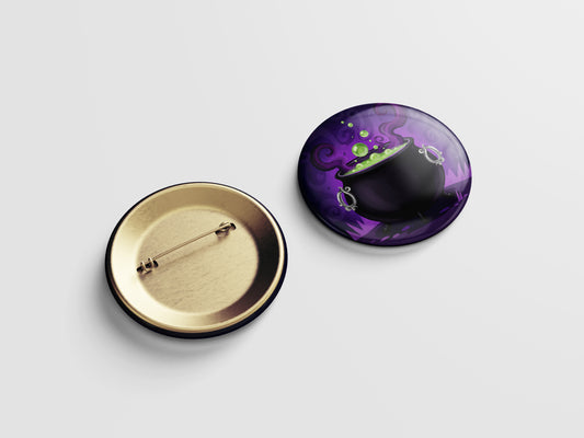Bubbling Cauldron Button Pin – Potion Pop