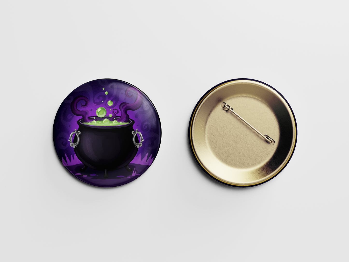Bubbling Cauldron Button Pin – Potion Pop