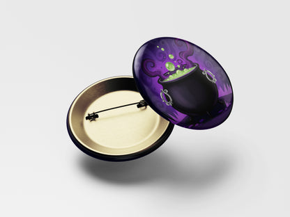 Bubbling Cauldron Button Pin – Potion Pop