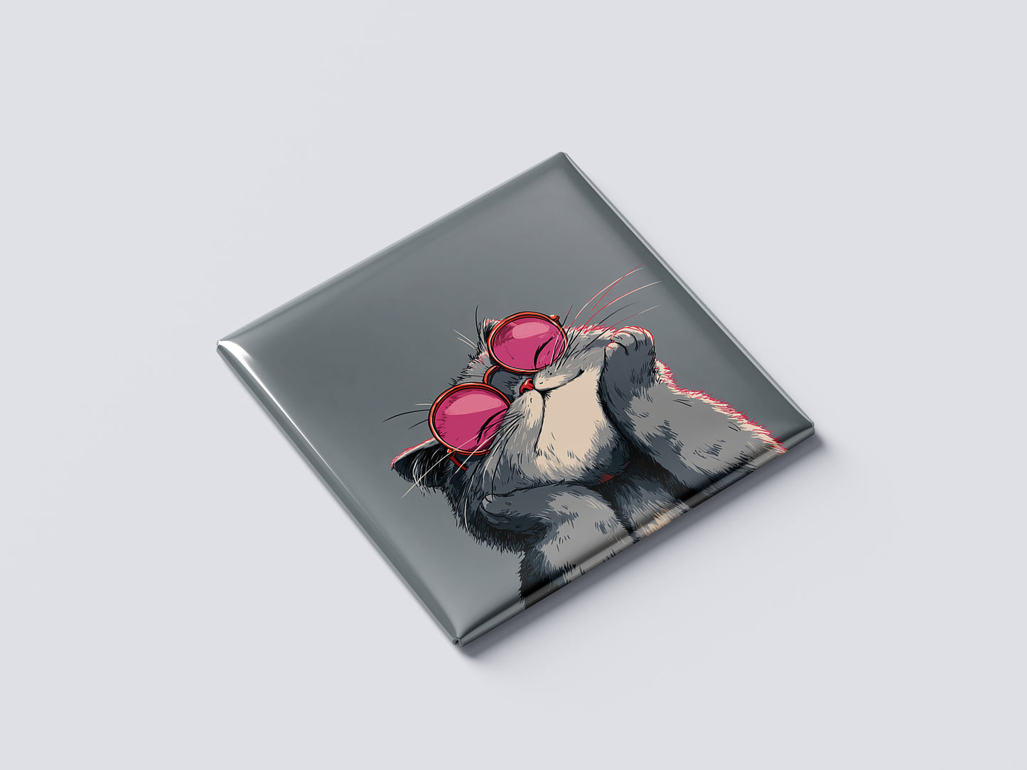 Cartoon Cat Magnet – Sweet Kitty with Pink Glasses