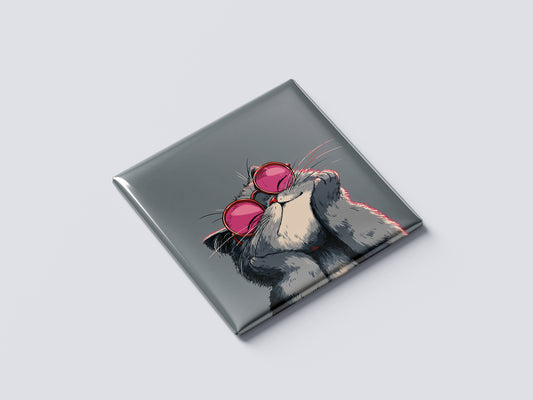 Cartoon Cat Magnet – Sweet Kitty with Pink Glasses