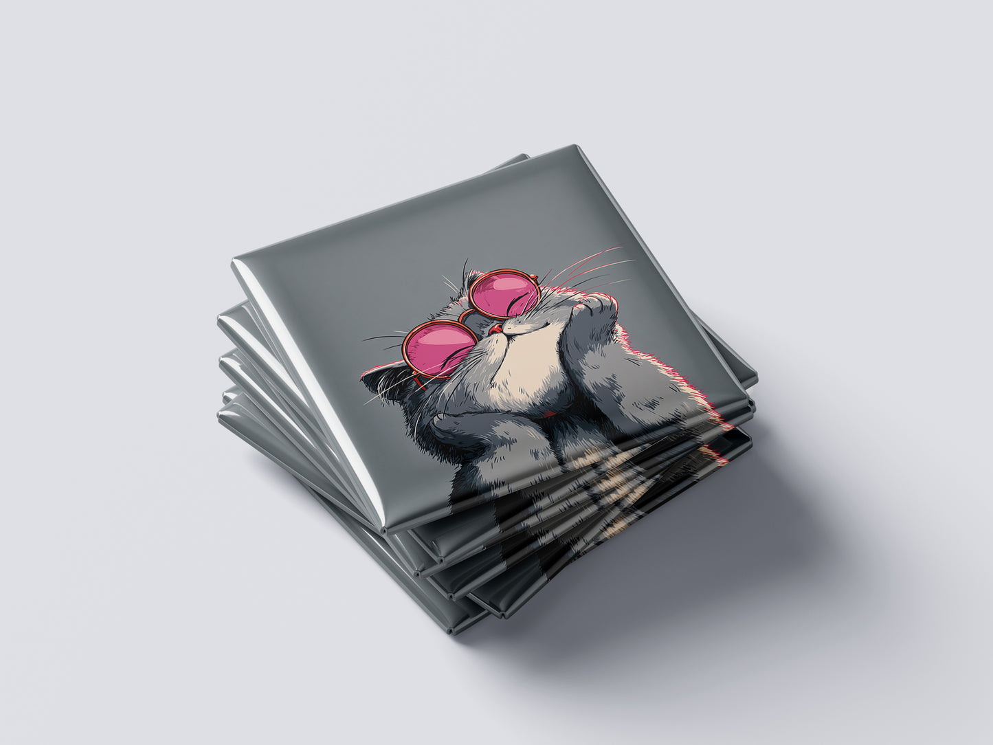 Cartoon Cat Magnet – Sweet Kitty with Pink Glasses