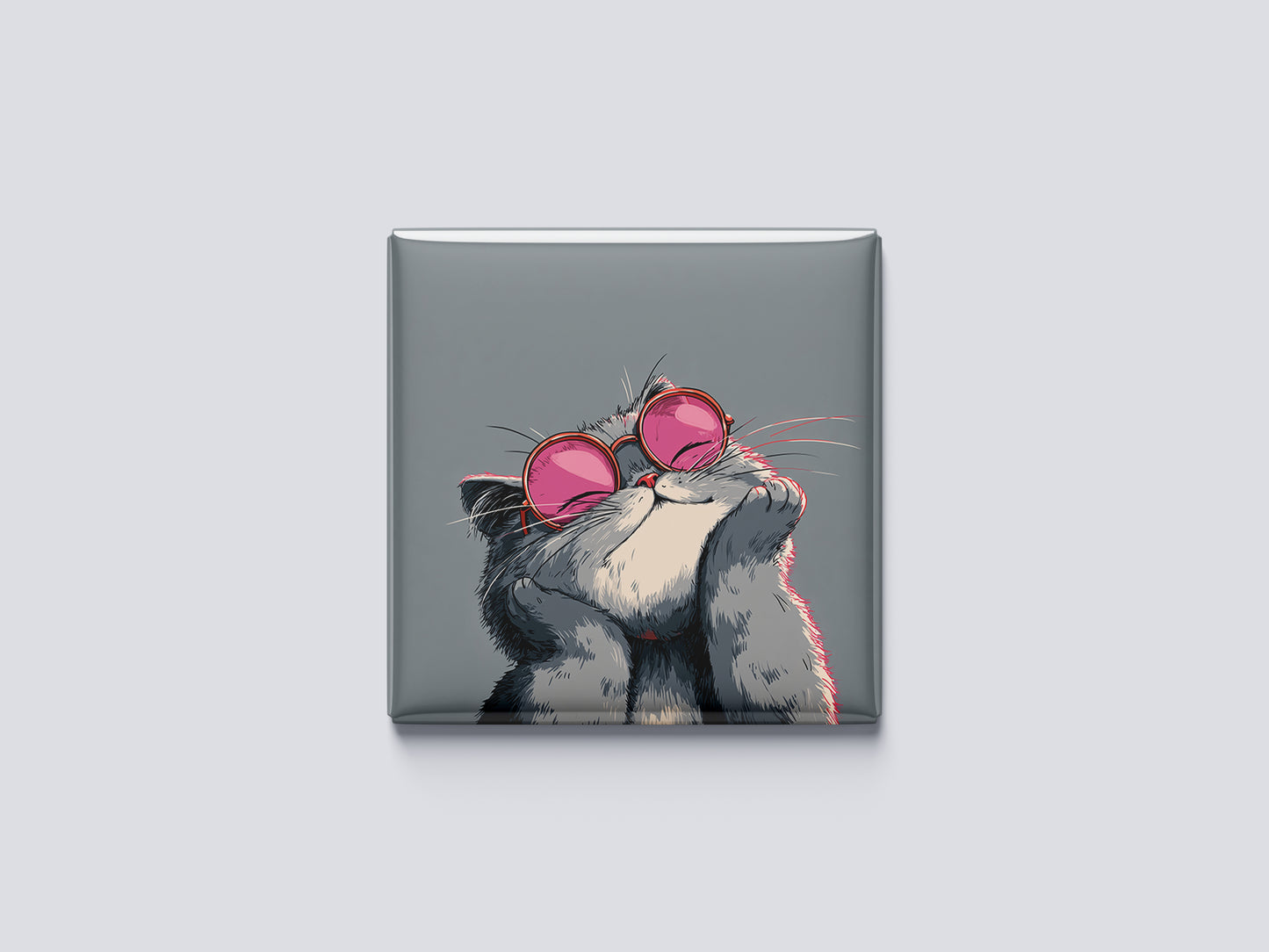 Cartoon Cat Magnet – Sweet Kitty with Pink Glasses