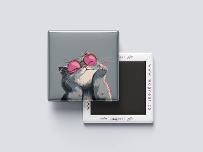 Cartoon Cat Magnet – Sweet Kitty with Pink Glasses