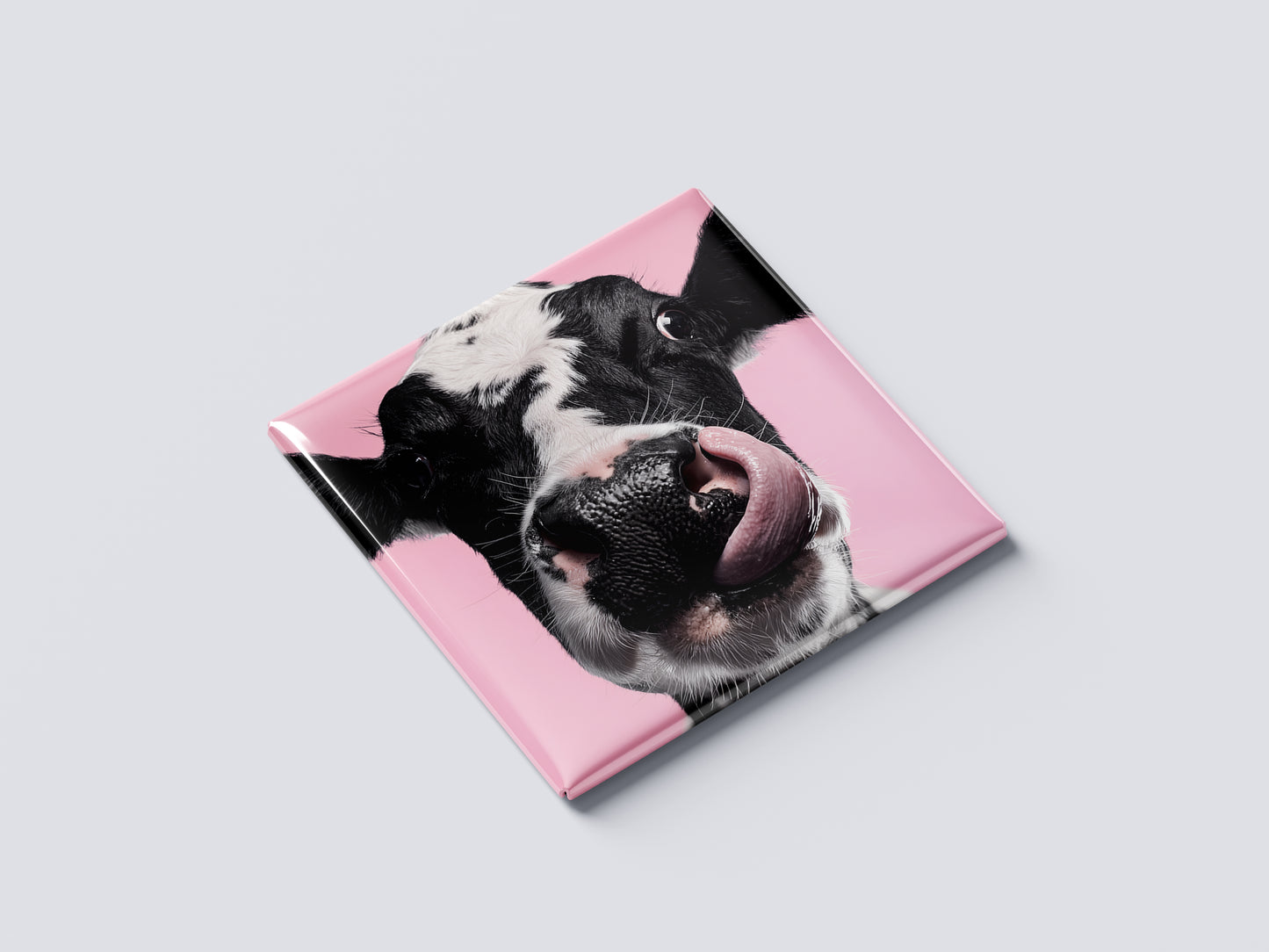 Cow Magnet – Close-Up Portrait with Pink Background