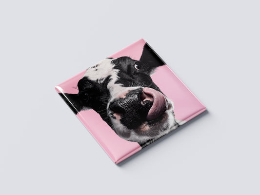 Cow Magnet – Close-Up Portrait with Pink Background