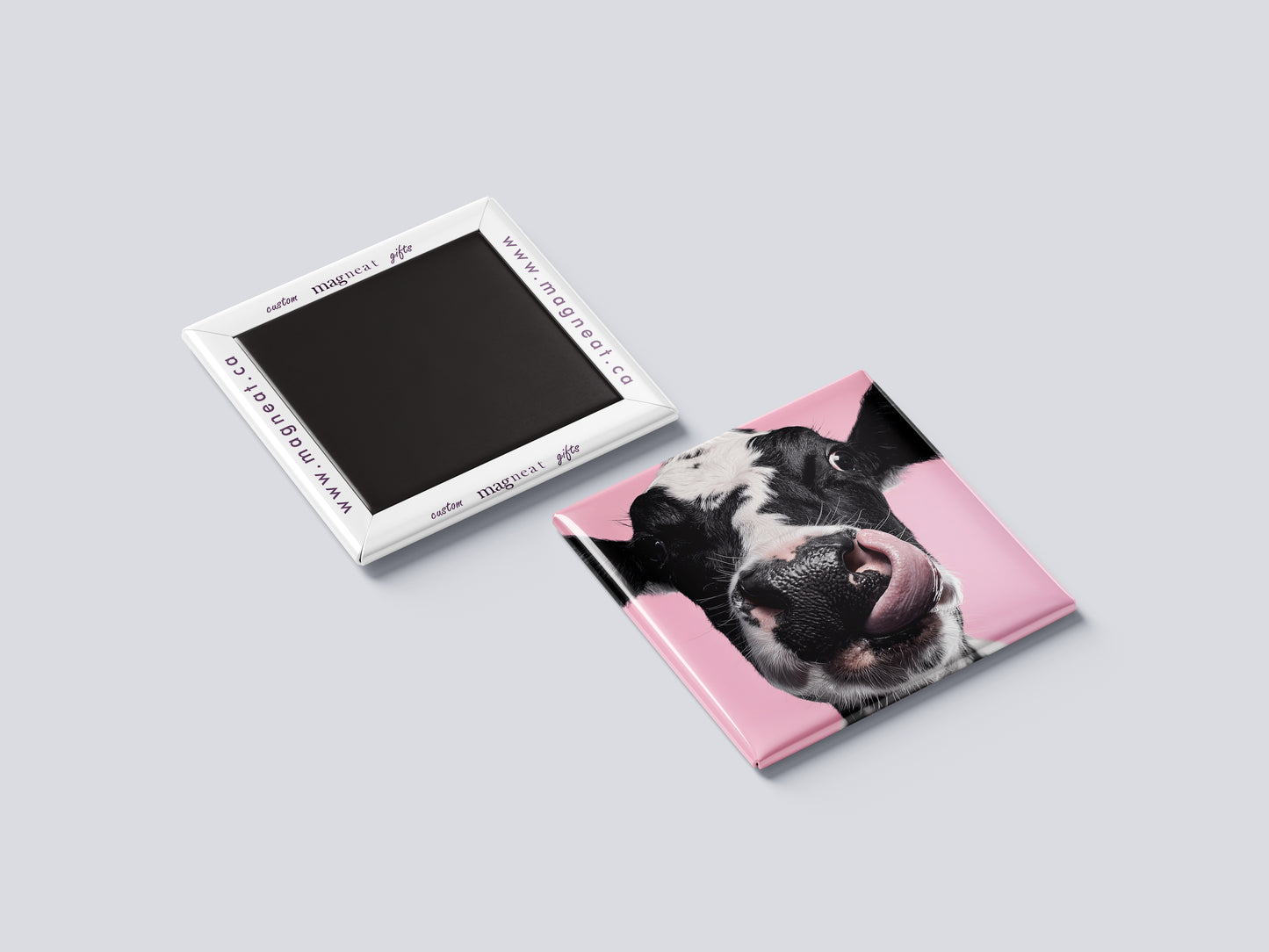 Cow Magnet – Close-Up Portrait with Pink Background