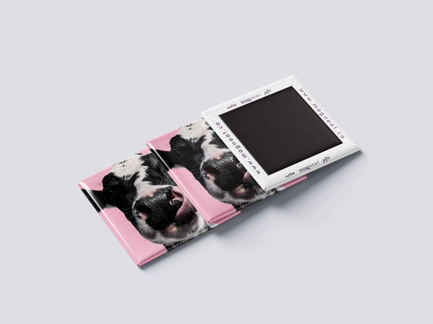 Cow Magnet – Close-Up Portrait with Pink Background