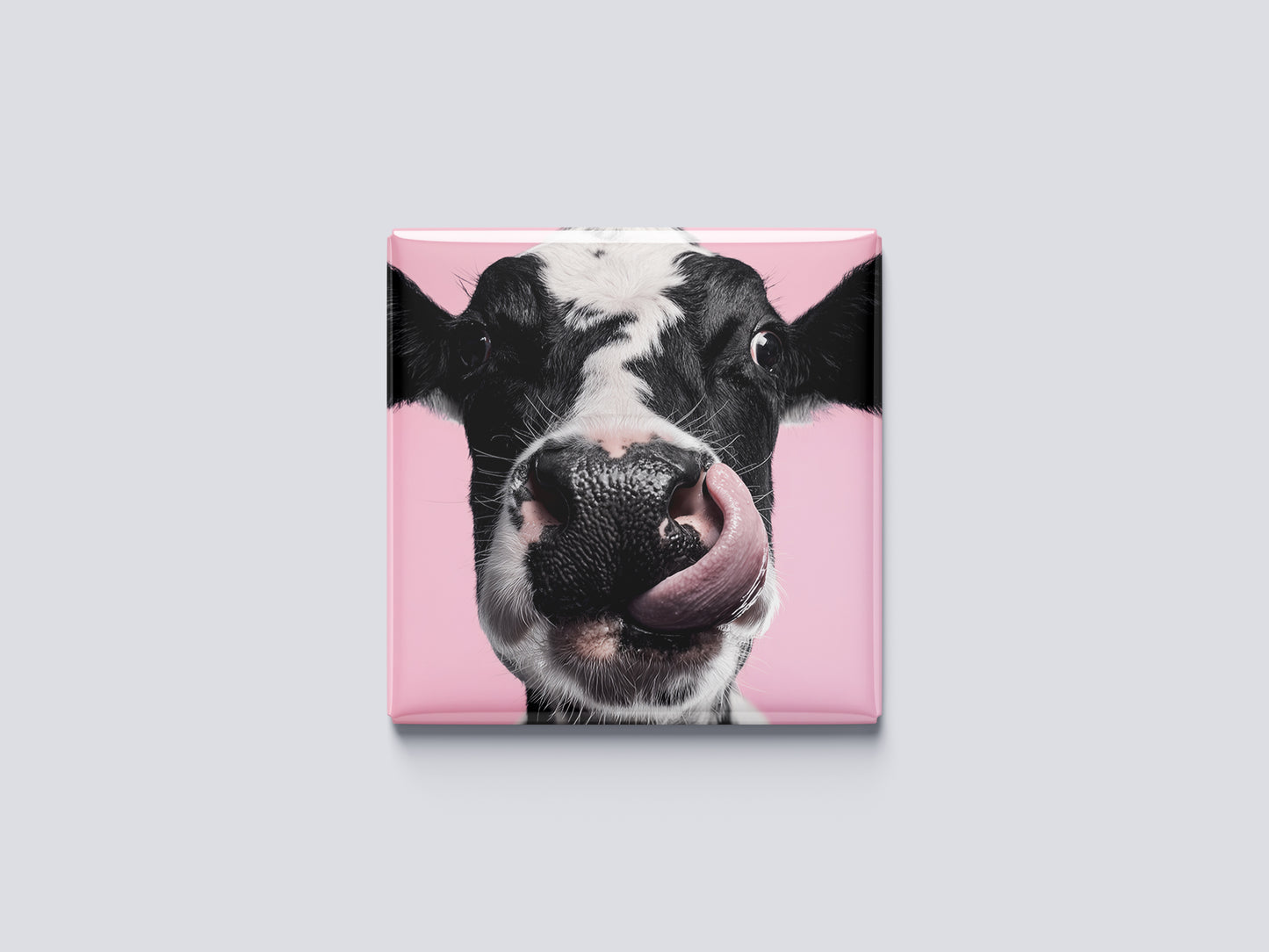 Cow Magnet – Close-Up Portrait with Pink Background